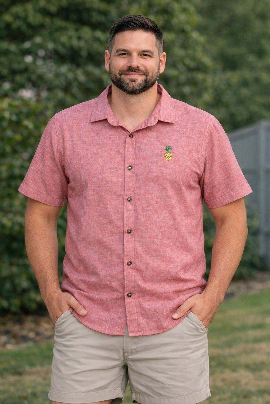 Tenth & Ocean Linen Red Button Front Short Sleeve Shirt Sz Large
